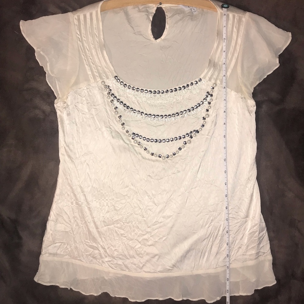 Express Cream Silk Embellished Top